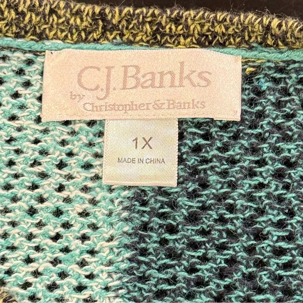 Patchwork Cottagecore Open Knit Blue Green Button Cardigan Sweater Womens Large - Picture 8 of 13